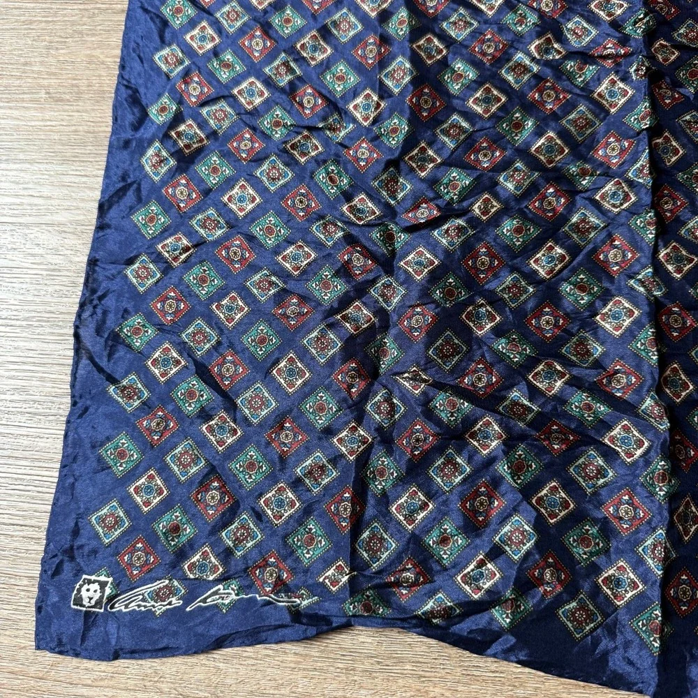 Anne Klein Silk Scarf Arabesque Repeat Vintage Japan | Navy | 20.5